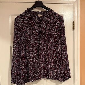LOFT Black and Pink Floral Blouse